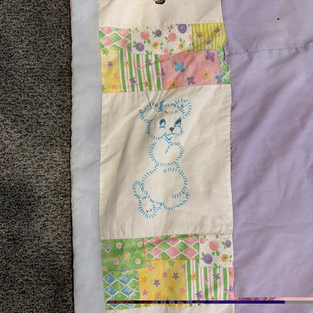 Vintage Handmade Embroidered‎ Baby Quilt